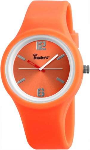 Beachers Damen Herren Unisex Armbanduhr mit Silikonband Neonorange