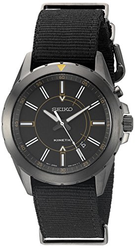 Seiko Kinetic Armbanduhr schwarz ionenplattiert 42 mm Uhr mit Stromreserve SKA705