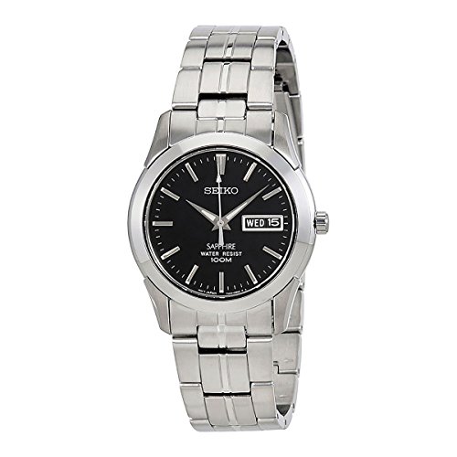 Seiko SGG715P1 Unisex Armbanduhr Quarz analog schwarzes Zifferblatt graues Stahl Uhrband