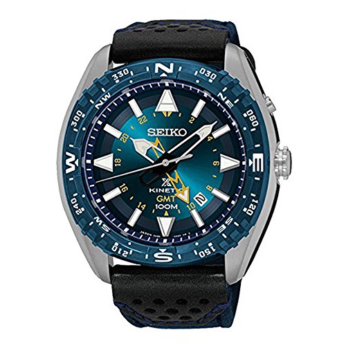 Seiko sun059 Herren Prospex Kinetic GMT Edelstahl Nylon Leder Band Blau Zifferblatt Armbanduhr