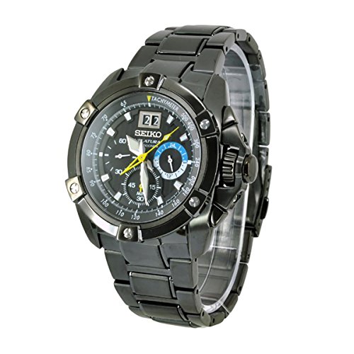 Seiko Mens Velatura Big Date Black IP Bracelet Watch SPC073P1