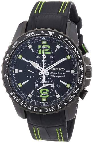 Seiko Herren-Armbanduhr XL Sportura Alarm-Chronograph Chronograph Quarz Leder SNAE97P1