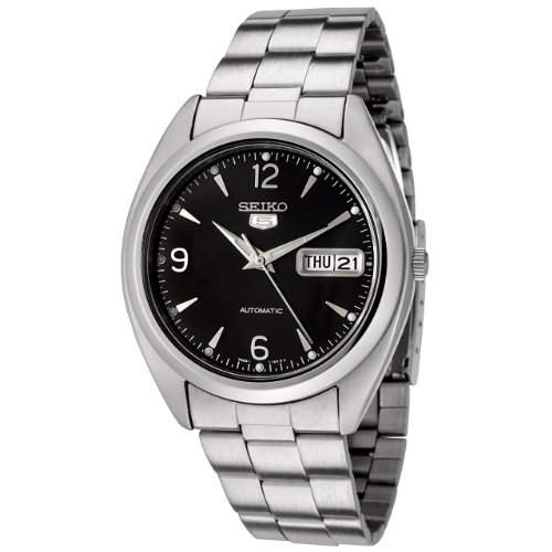 Seiko SNX123 K 1-5 Gent s Automatische Armbanduhr Analog schwarz Zifferblatt Stahl Gurt grau