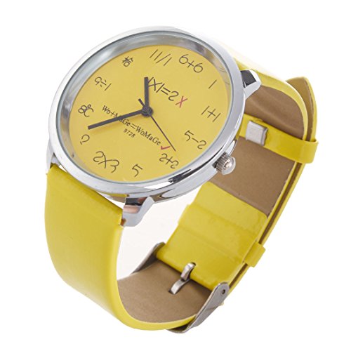 WoMaGe Mathematik Zifferblatt Damen Quarz Mode Armbanduhr Gelb