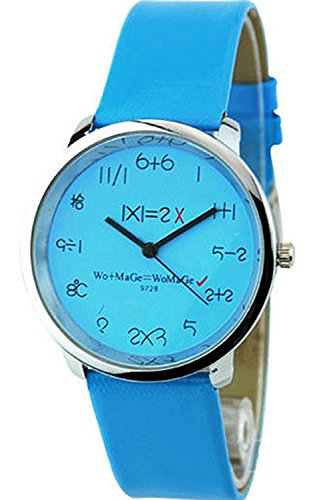 WoMaGe Mathematik Zifferblatt Damen Quarz Mode Armbanduhr Blau