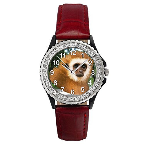 Affe Strass mit Lederarmband in rot