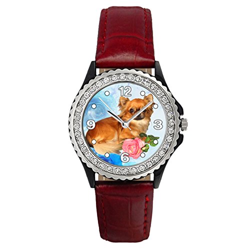 Chihuahua Strass mit Lederarmband in rot