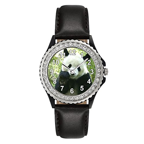 Panda Strass mit Lederarmband in schwarz