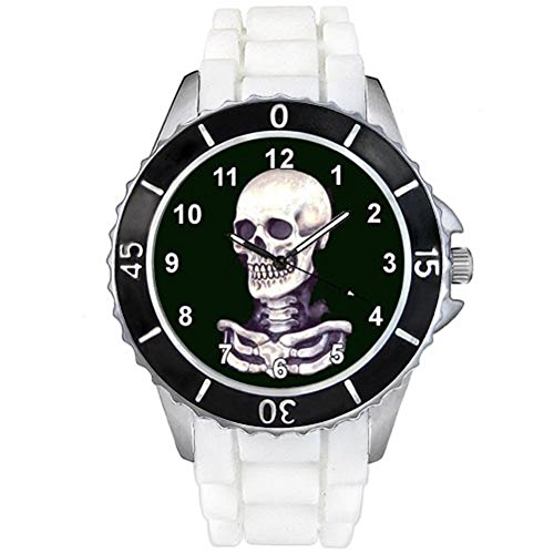 Skull Totenkopf Motiv Uhr Unisex mit Silikonband in weiss