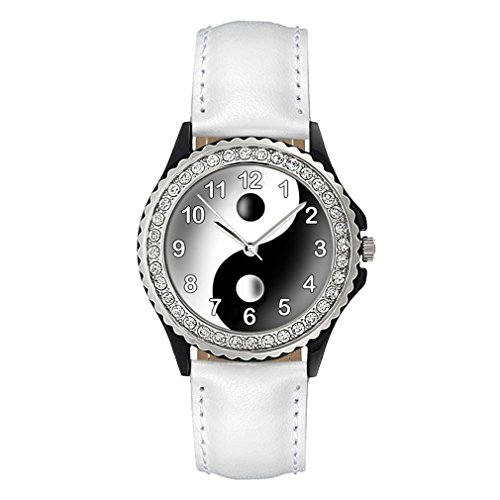 Tao Ying Yang Strass mit Lederarmband in weiss