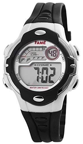 Sportliche Damenuhr Schwarz Digital Alarm Chrono Datum + Box Quarz Armbanduhr