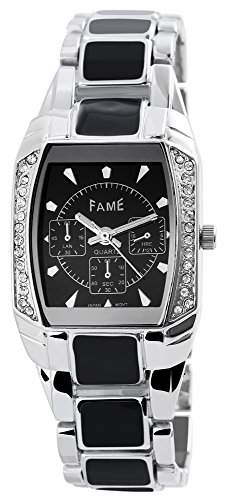 Elegante Damenuhr Schwarz Silber Analog Metall Strass Modeuhr Armbanduhr Quarz Uhr
