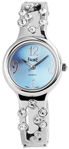 Modische Damenuhr Blau Silber Analog Metall Armbanduhr Strass Spange Spangenuhr Uhr
