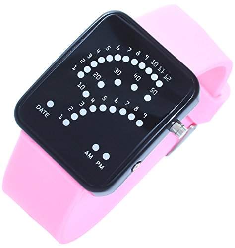 Bellos Binaer Uhr Rosa Pink Schwarz LED Silikon Watch Datum Armbanduhr Quarz Damenuhr Herrenuhr Uhr