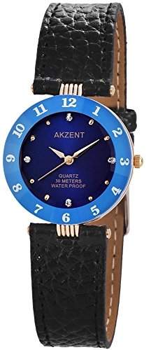 Modische Cutglas Damenuhr Blau Schwarz Silber Strass Analog Metall Leder Armbanduhr Quarz Uhr