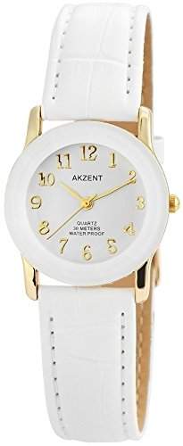 Modische Cutglas Damenuhr Weiss Gold Analog Metall Leder Armbanduhr Quarz Uhr