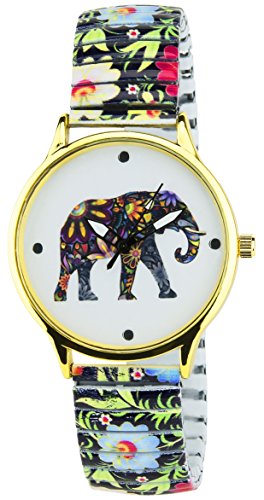 BELLOS weiss Gold Elefanten Quarz Gehaeuse Stahl Analog Display Typ Armband Stahl Multicolor