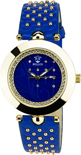 BELLOS blau Gold Quarz Stahl Analog Display Typ stilvoll Sport Modus Armband blau Kunstleder
