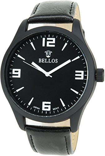 BELLOS schwarz Quarz Stahl Analog Display Typ stilvoll Sport Modus Armband schwarz Leder