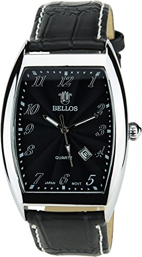 BELLOS schwarz Quarz Stahl Rechteck Analog Display Typ Datum stilvoll Sport Modus Armband schwarz Kunstleder