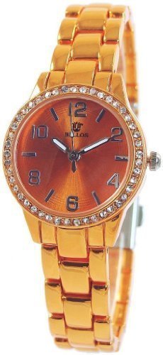 Bellos Orange Analog Metall Strass Armbanduhr Quarz Uhr