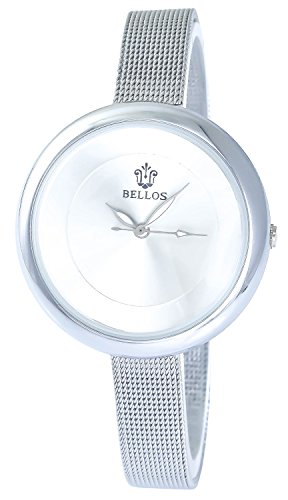 Bellos Silber Analog Metall Meschband Armbanduhr Quarz Uhr