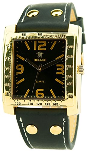 BELLOS schwarz Gold Quarz Sport Armband schwarz