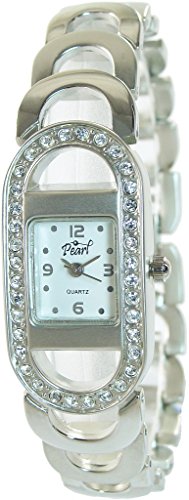 Weiss Silber Analog Metall Armbanduhr Strass Mode Schmuck Uhr