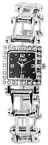 Elegante Schwarz Silber Analog Metall Armbanduhr Mode Strass Style Uhr
