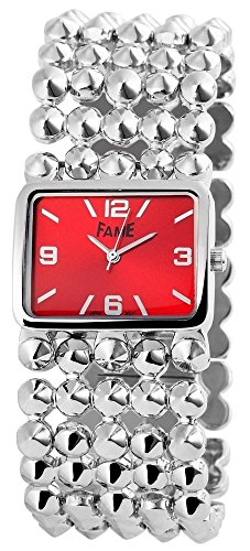 Elegante Rot Silber Analog Metall Armbanduhr Quarz Modeuhr