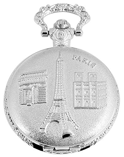 Elegante Taschenuhr Weiss Silber Paris Eiffelturm Frankreich Analog Quarz