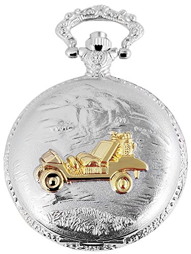 Elegante Taschenuhr Weiss Silber Gold Auto Analog Quarz