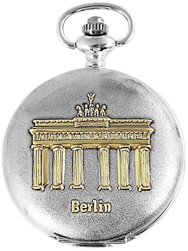 Elegante Taschenuhr Weiss Silber Gold Berlin Brandenburger Tor Gate Metall Analog Quarz