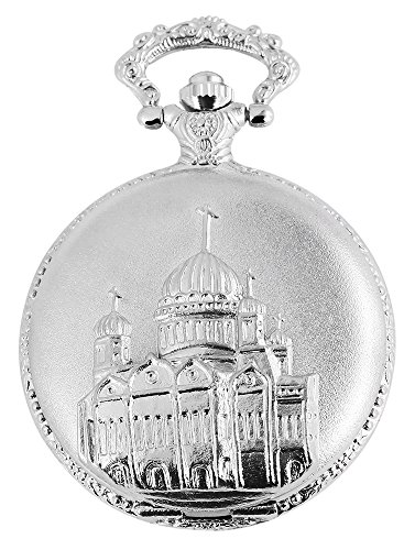 Elegante Taschenuhr Weiss Silber Metall Moschee Islam Analog Quarz