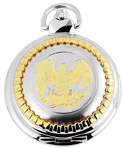 Elegante Taschenuhr Weiss Silber Gold Adler Wappen Metall Analog Quarz