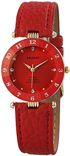 Modische Cutglas Rot Gold Analog Metall Leder Armbanduhr Quarz Uhr