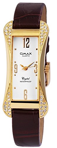 Modische Weiss Gold Braun Analog Strass Metall Leder Armbanduhr Quarz Uhr