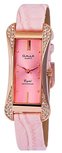 Modische Rosa Gold Analog Strass Metall Leder Armbanduhr Quarz Uhr