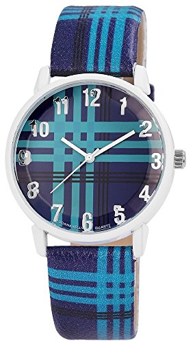 Modische Blau Gruen Weiss Modern Lines Analog Metall Leder Armbanduhr Quarz Uhr