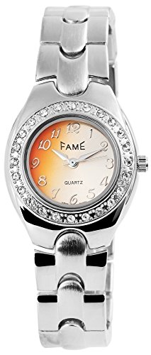 Modische Orange Silber Strass Metall Armbanduhr Modeuhr Quarz Uhr