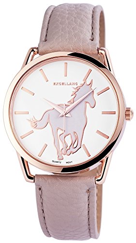 Modische Weiss Rose Gold Grau Analog Metall Leder Pferd Armbanduhr Quarz Horse Uhr