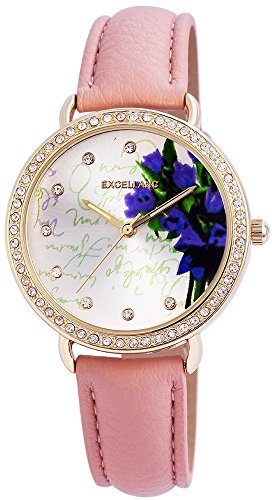 Modische Rosa Silber Rose Gold Analog Metall Leder Blumen Blumenstrauss Strass Armbanduhr Quarz Uhr