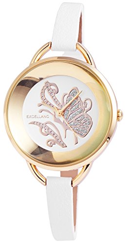 Modische Weiss Gold Analog Metall Leder Schmetterling Butterfly Armbanduhr Quarz Uhr