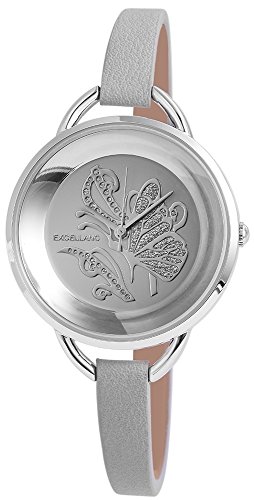 Modische Grau Silber Analog Metall Leder Schmetterling Butterfly Armbanduhr Quarz Uhr