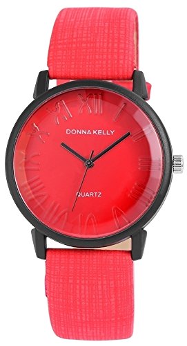 Modische Rot Schwarz Analog Metall Leder Armbanduhr Quarz Uhr