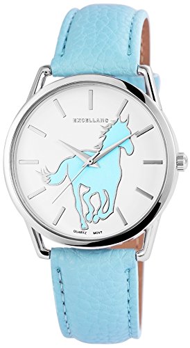 Modische Weiss Silber Blau Analog Metall Leder Pferd Armbanduhr Quarz Horse Uhr