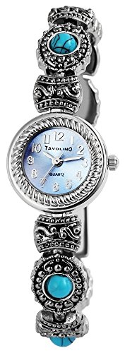 Modische Blau Silber Analog Metall Armbanduhr Perlen Mode Quarz Uhr