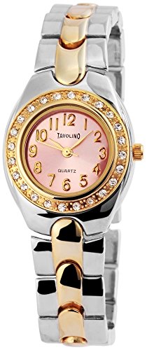 Modische Rosa Silber Gold Strass Metall Armbanduhr Modeuhr Quarz Uhr