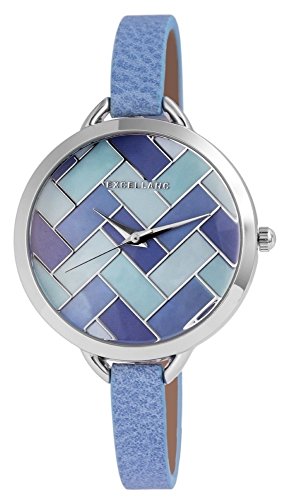 Modische Blau Grau Unique Analog Metall Leder Armbanduhr Quarz Uhr