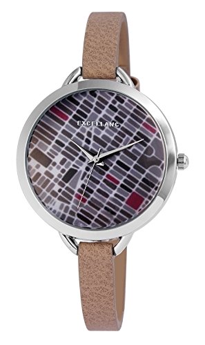 Modische Grau Taupe Unique Stones Analog Metall Leder Armbanduhr Quarz Uhr